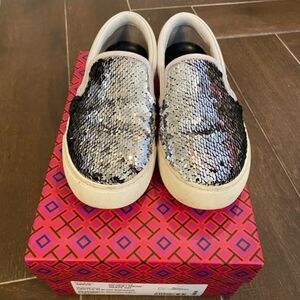 Tory Burch Silver Sequin Sneakers